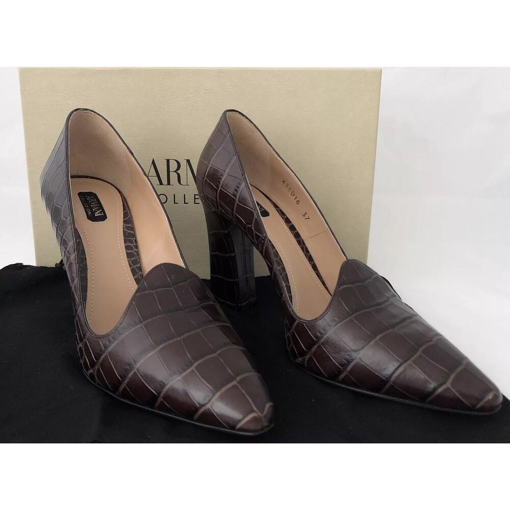 NIB $825 Armani Collezioni Women's High Heel Leather Dress Shoes 7 US X5E016 IT